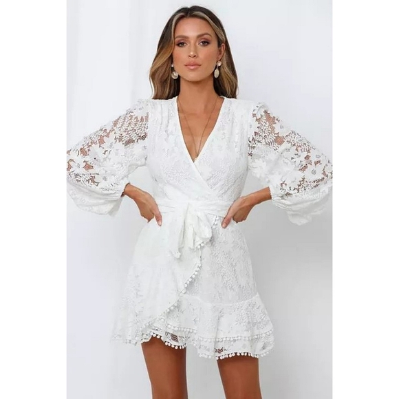 Ditzys Boutique Dresses & Skirts - LAST ONE! Plus Size ALICIA Lace Wrap Mini Dress With Bubble Sleeves